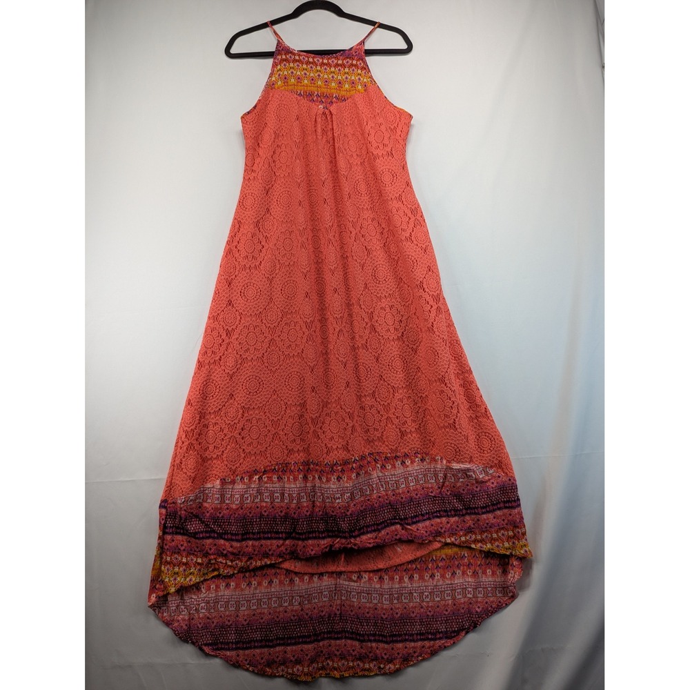 Maurices Coral Lace High Low Maxi Dress Boho Geometric Halter‎ Mens Medium